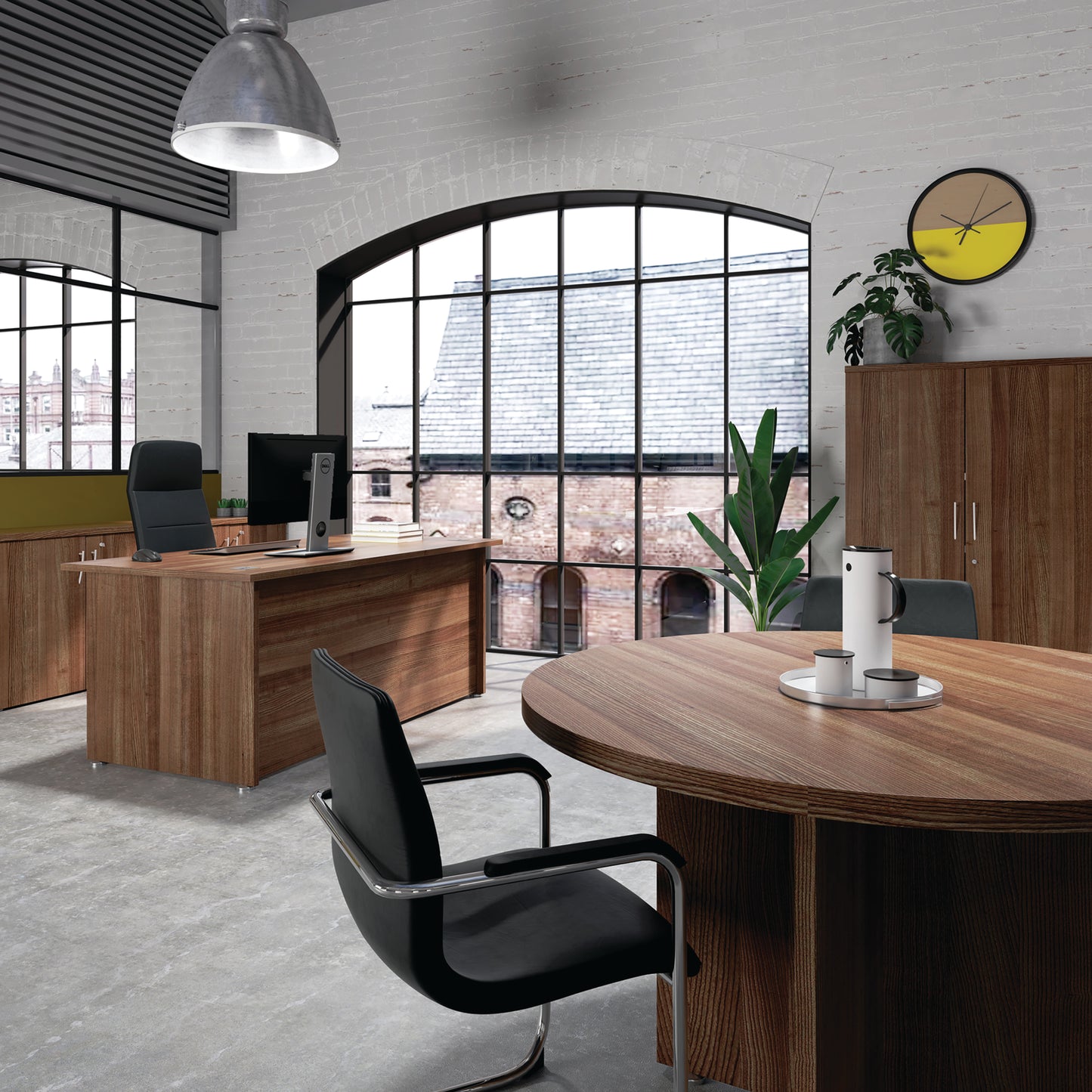 Avior Bow Fronted Executive Desk 2000x900x750mm Dark Walnut KF821540