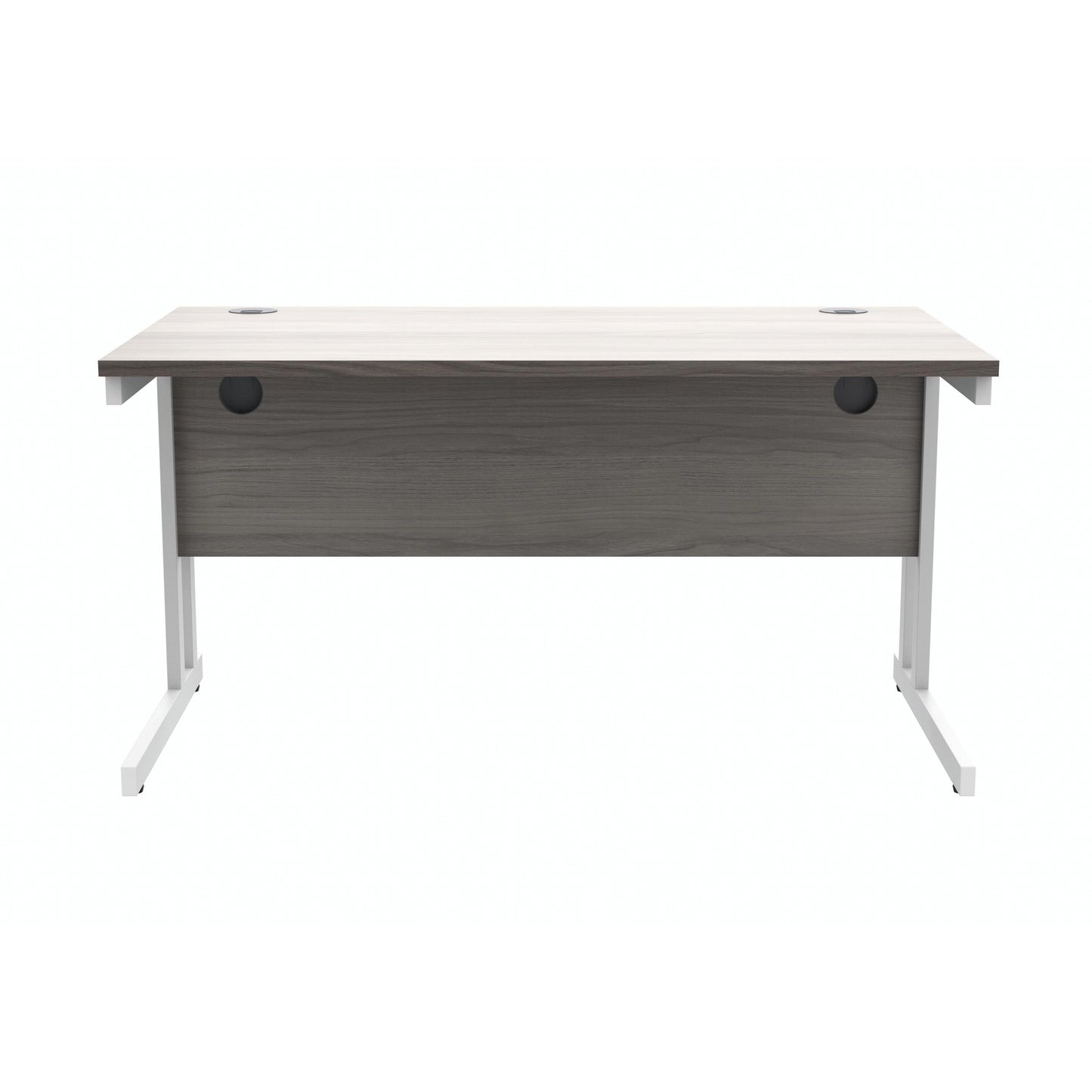 Polaris Rectangular Double Upright Cantilever Desk 1400x800x730mm Alaskan Grey Oak/White KF882370