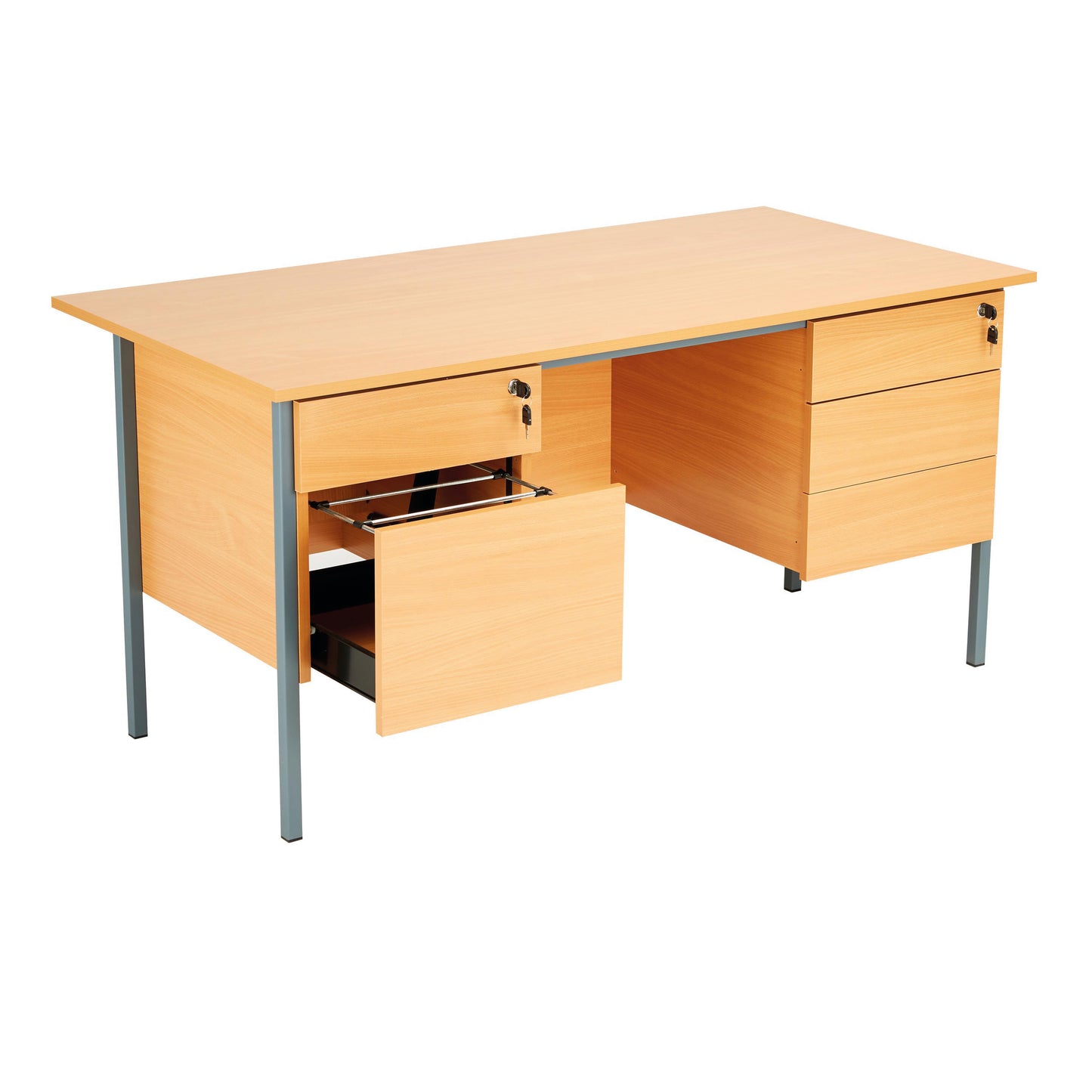 Serrion 4 Leg Double Pedestal Desk 1500x750x725mm Ellmau Beech KF882395