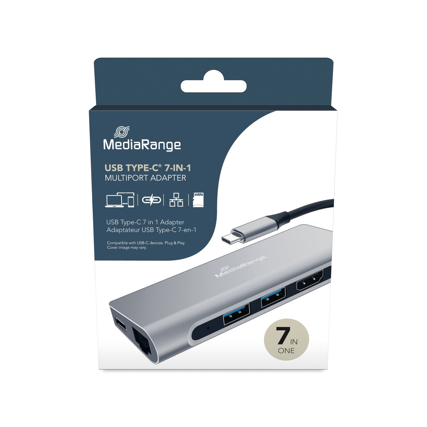 MediaRange USB Type-C Hub 7-In-1 Multiport Adapter for USB-C Devices Silver MRCS510