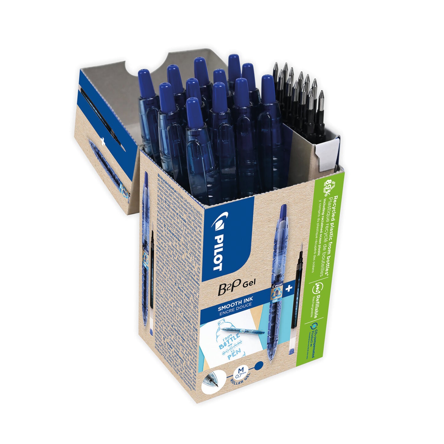 Pilot B2P Greenpack Gel Rollerball Pen/Refill 10 Pen 10 Refill Medium Blue (Pack of 20) WLT556206