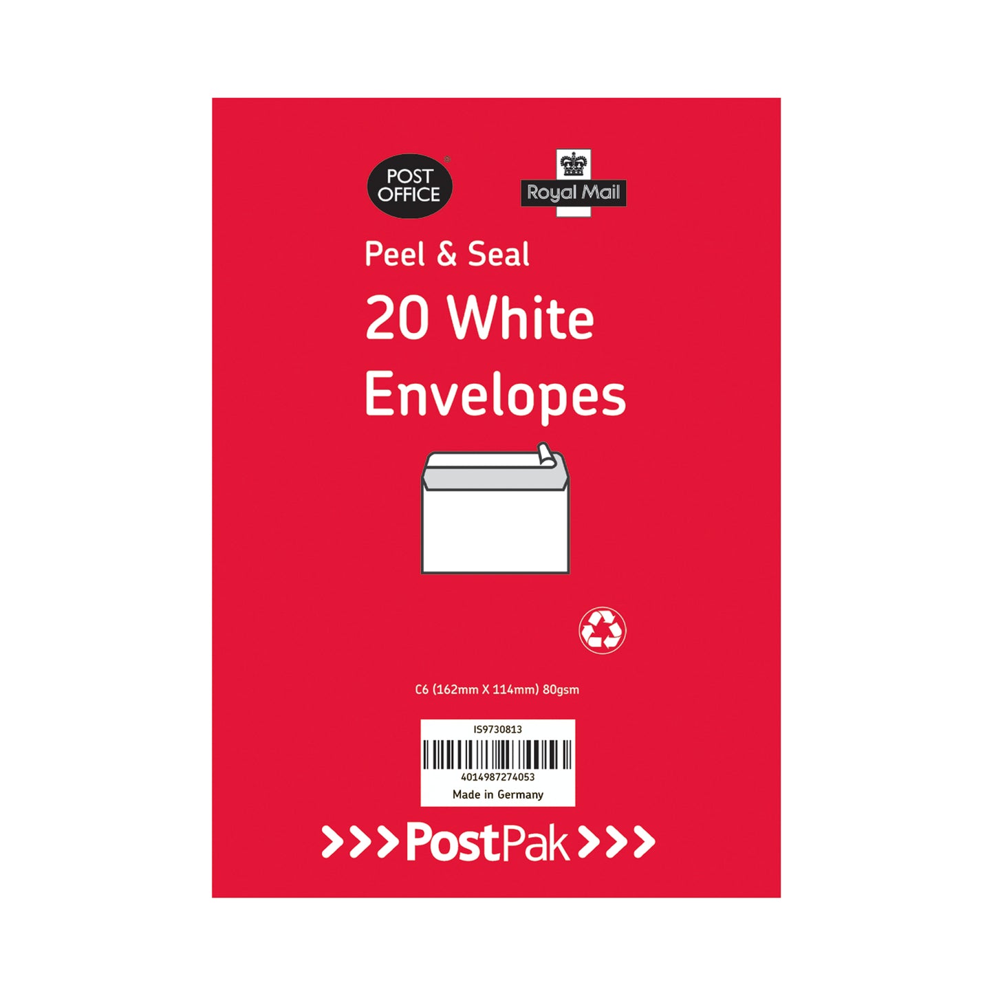 Postpak C6 Peel and Seal Manilla 80gsm 20 Envelopes (Pack of 26) 9730813