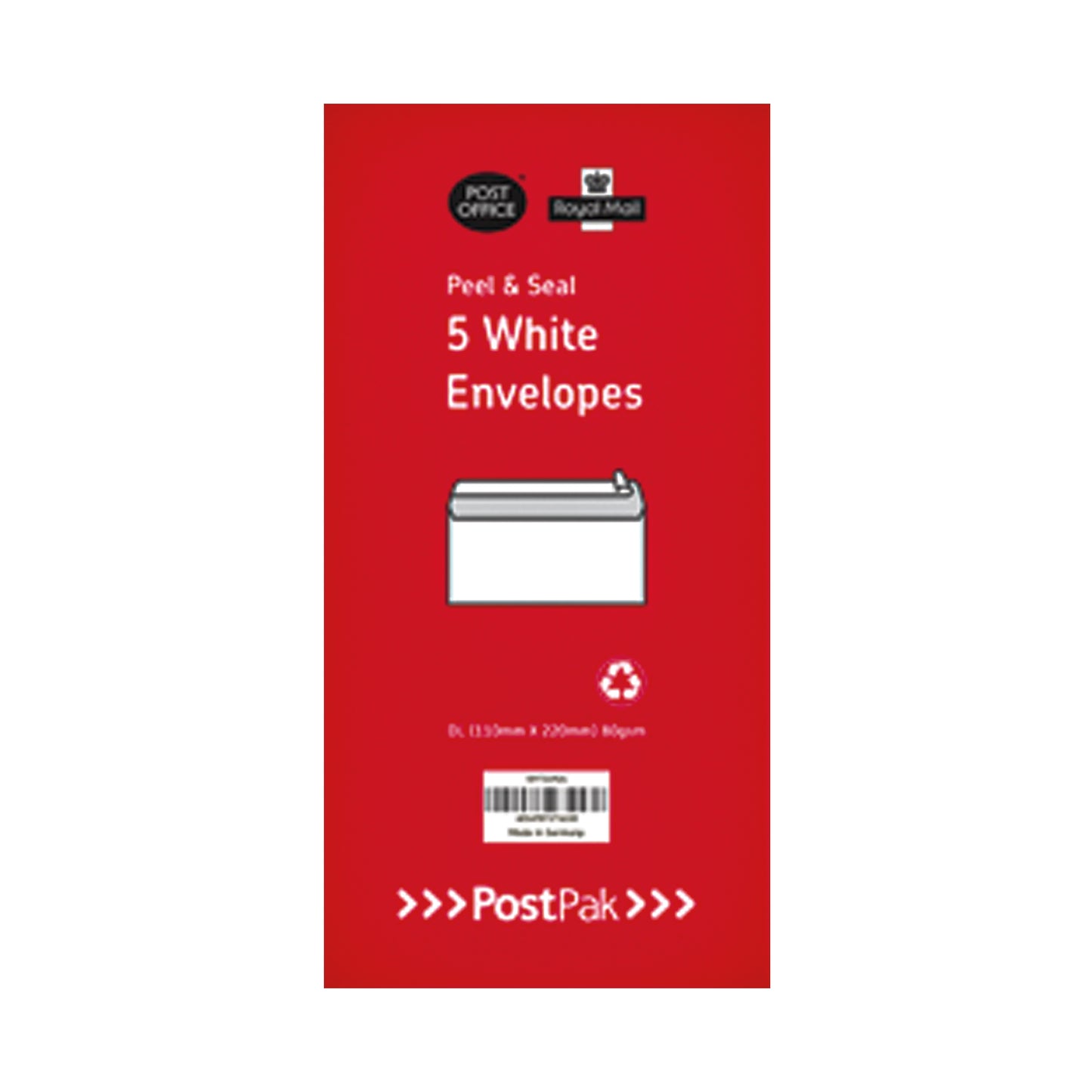Postpak DL Peel and Seal White 80gsm 50 Envelopes (Pack of 5) 9731926
