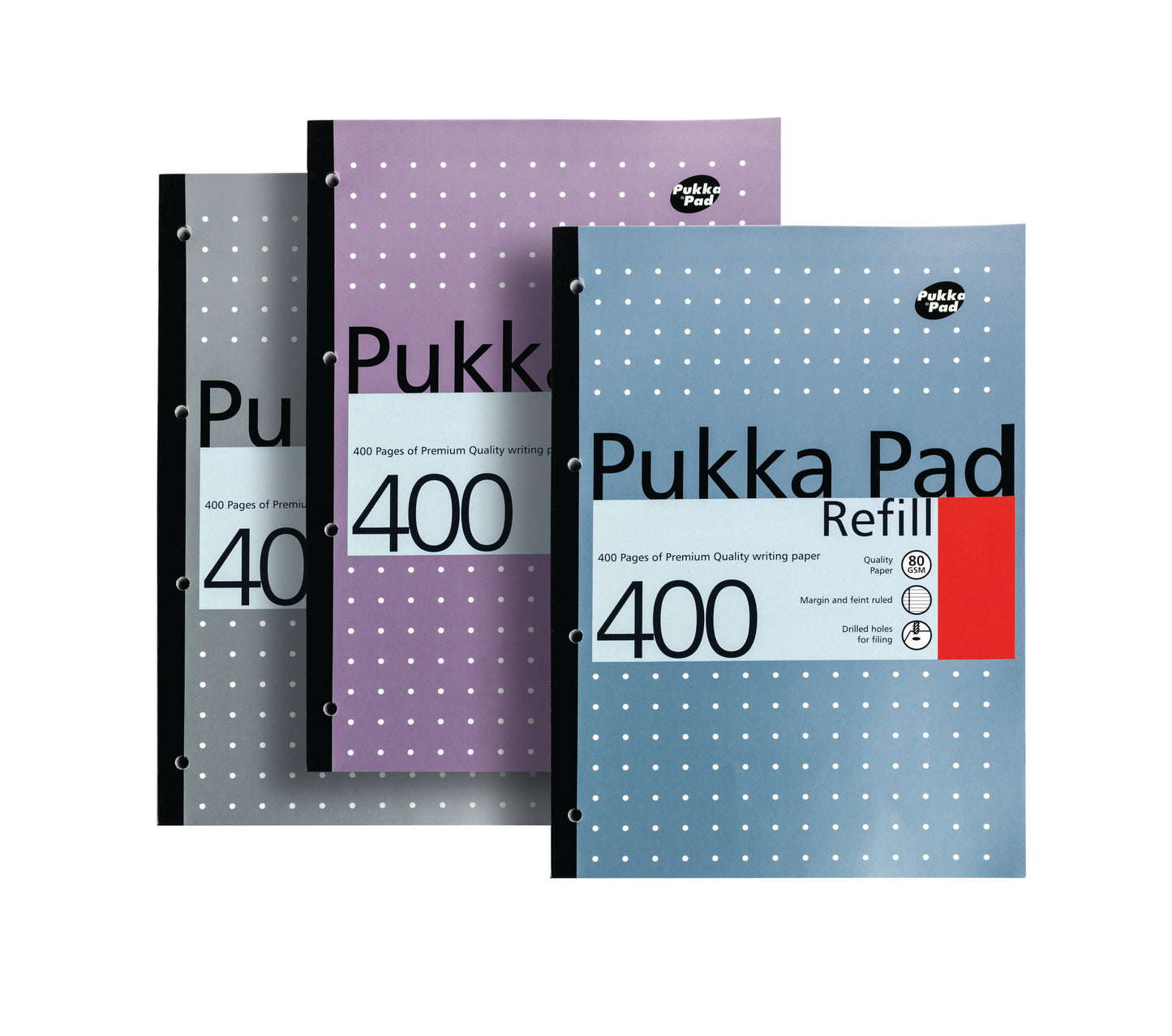 Pukka Pad Ruled Metallic Four-Hole Refill Pad Side Bound 400 Pages A4 (Pack of 5) REF400