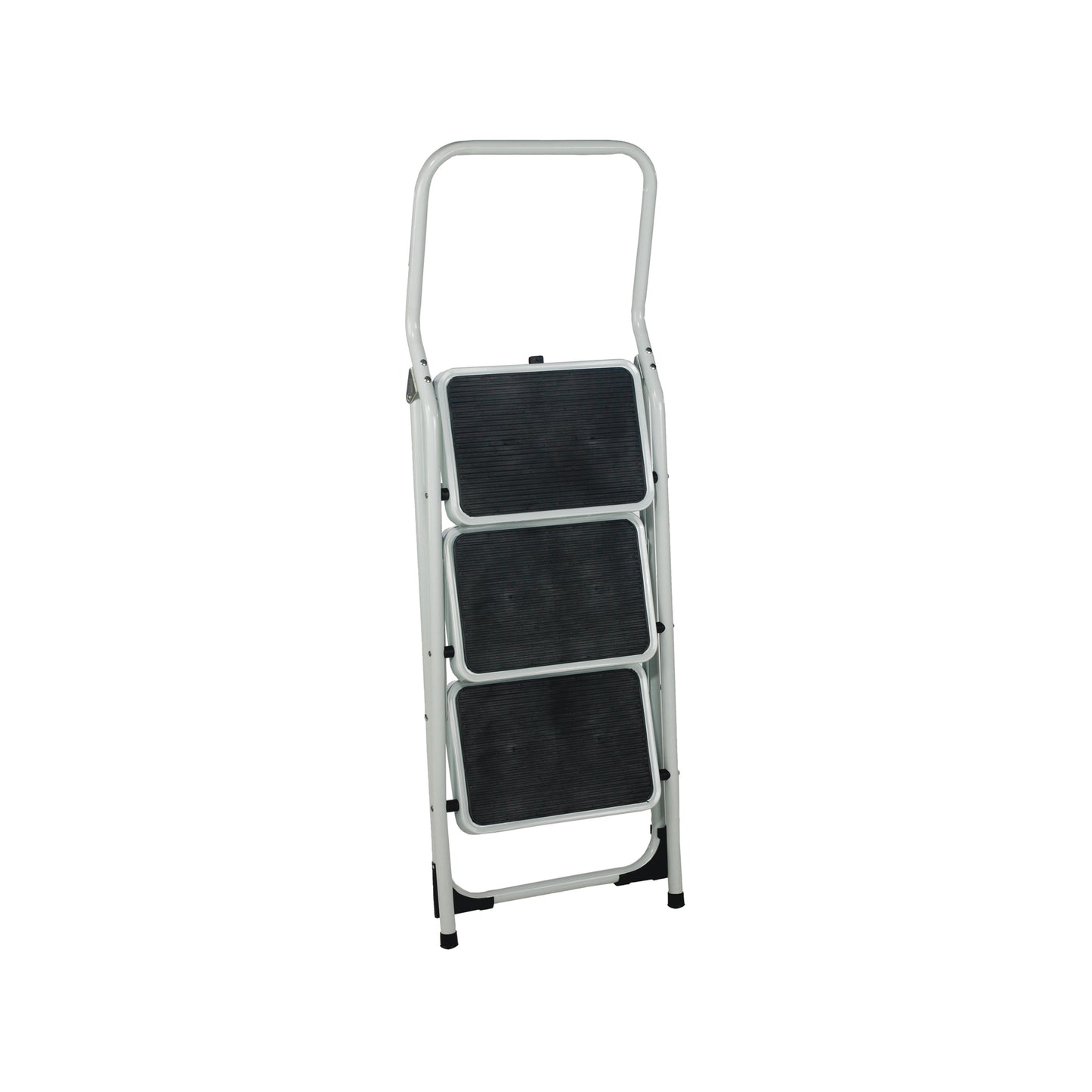 Folding Step Stool 3 Tread High Back White Aluminium 402791