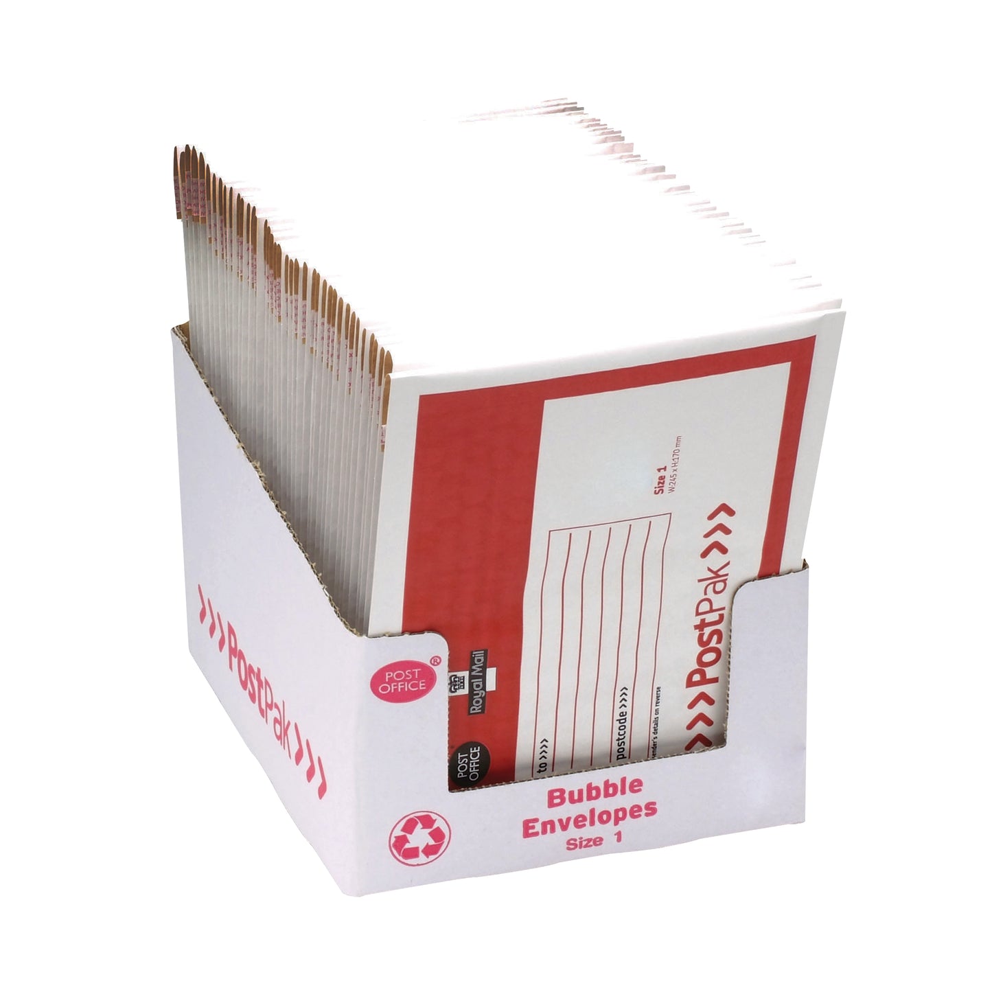 Post Office Postpak Size 1 Bubble Envelope 170x245mm White/Red (Pack of 100) 41630