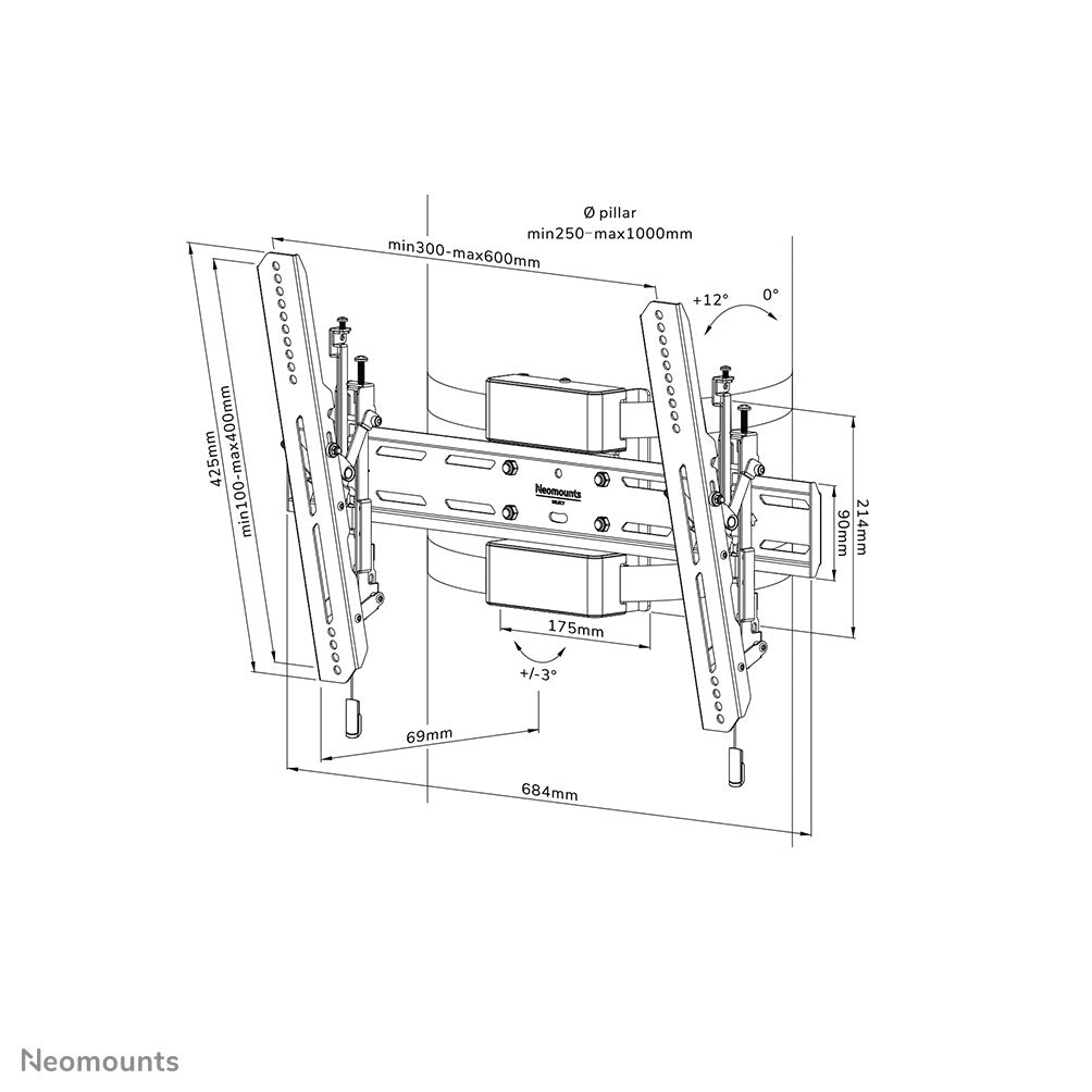 Neomounts WL35S-910BL16 TV pillar mount 40-75" - tiltable - lockable - diam. 25-100 cm - portrait