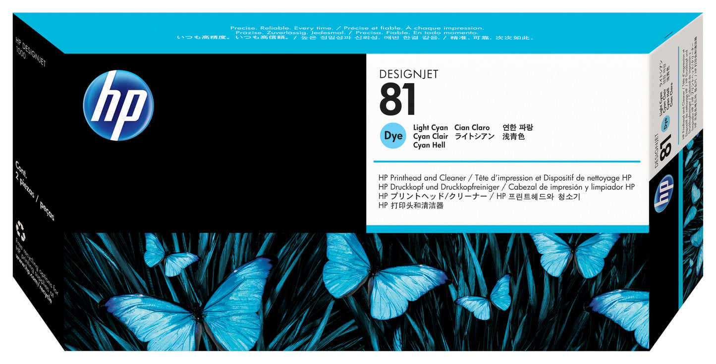 HP 81 Light Cyan DesignJet Dye Printhead and Printhead Cleaner
