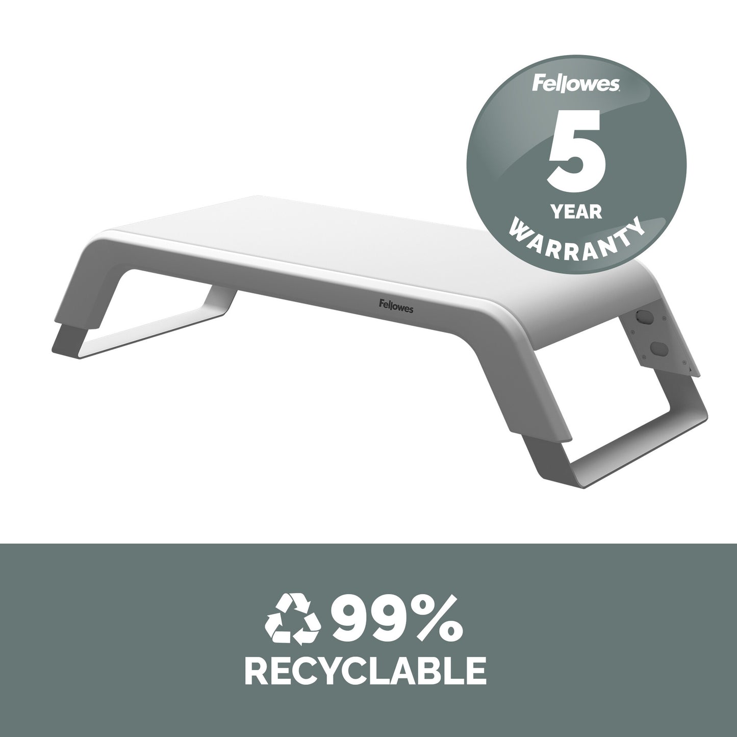 Fellowes Computer Monitor Stand with 3 Height Adjustments - Hana LT Monitor Riser - Ergonomic Adjustable Monitor Stand for Computers - Max Weight 22.6KG - White