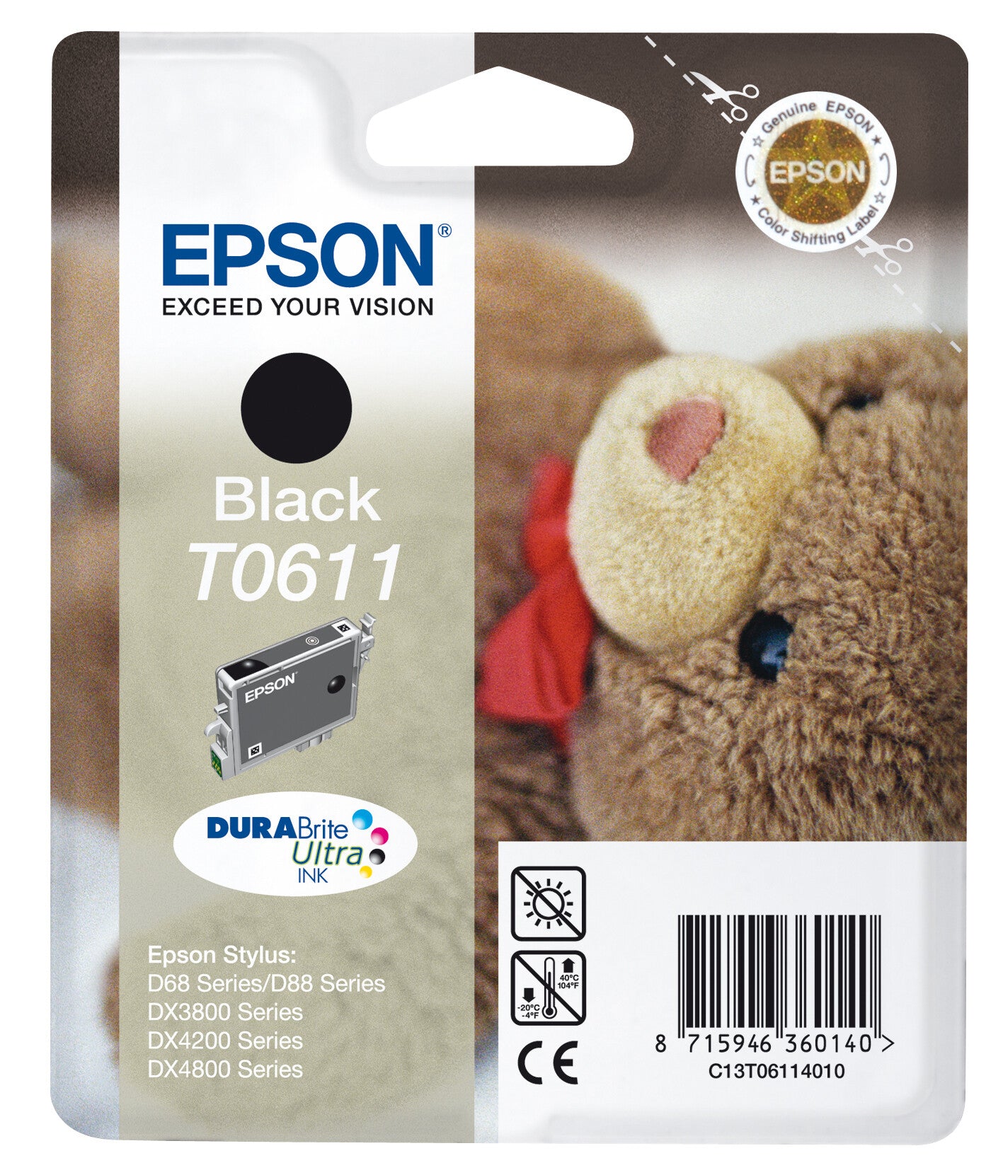 Epson Teddybear Singlepack Black T0611 DURABrite Ultra Ink