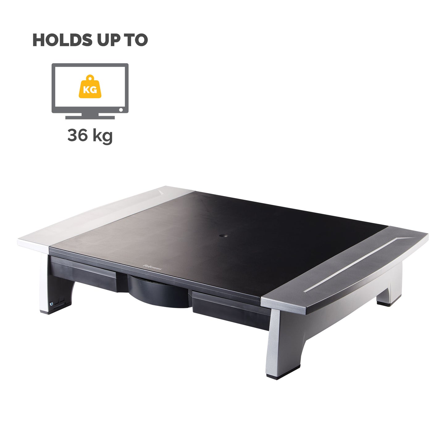 Fellowes Computer Monitor Stand with 5 Height Adjustments - Office Suites Monitor Riser with Storage Tray - Ergonomic Adjustable Monitor Stand for Computers - Max Weight 36KG/Max Size 28" - Graphite