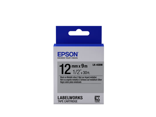 Epson Label Cartridge Metallic LK-4SBM Black/Silver 12mm (9m)