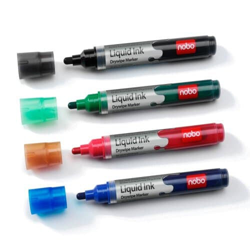 Nobo Liquid Ink Whiteboard Pens Bullet Tip 6 Pack