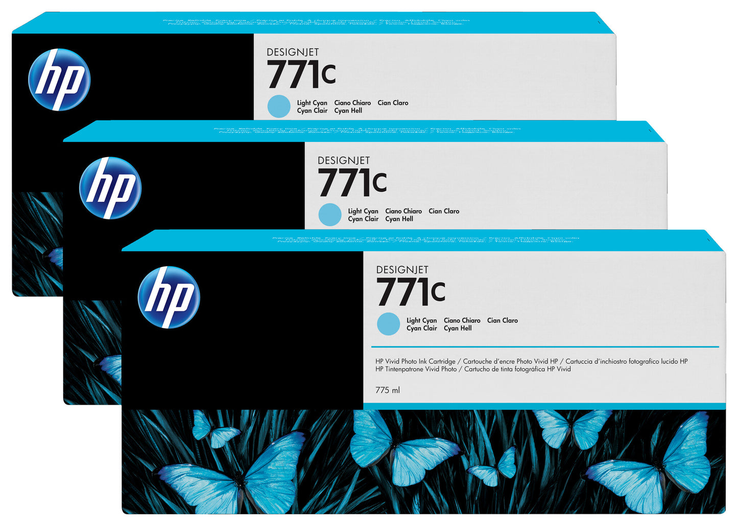 HP 771C 3-pack 775-ml Light Cyan DesignJet Ink Cartridges