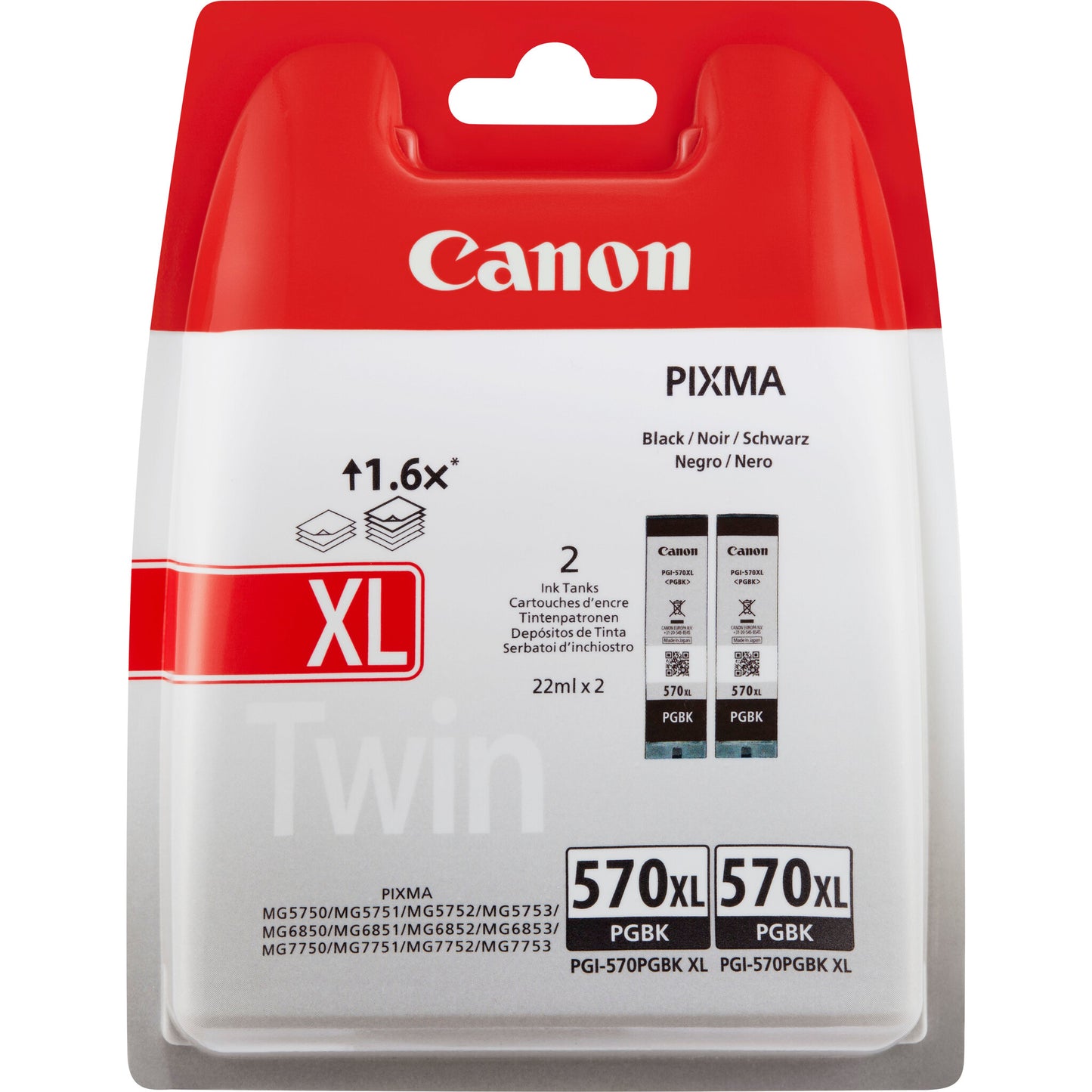 Canon PGI-570BK XL High Yield Black Ink Cartridge (Twin Pack)