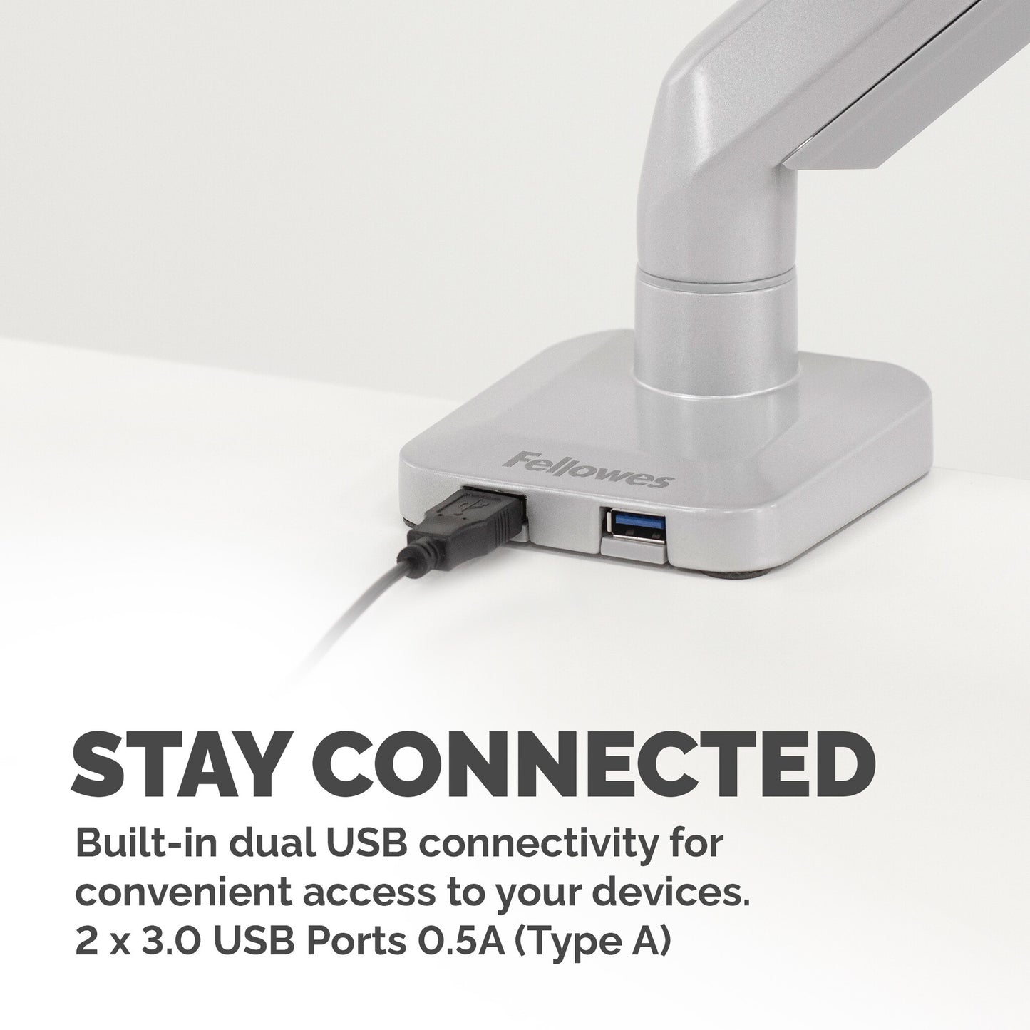 Fellowes Platinum Series Monitor Arm - Monitor Mount for 8KG 40 Inch Screens - Adjustable Monitor Desk Mount - Tilt 45° Pan 180° Swivel 360° Rotation 360°, VESA 75 x 75/100 x 100 - Silver