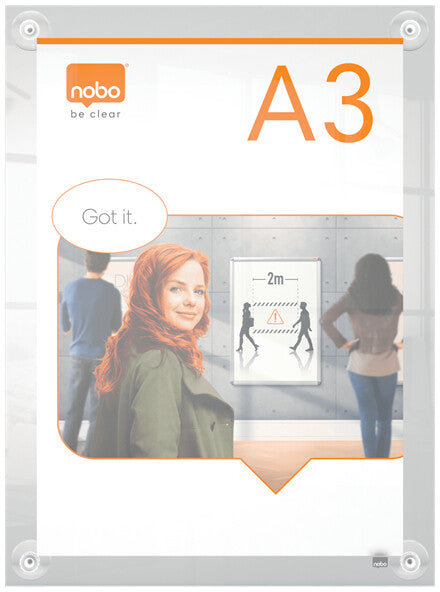 Nobo Premium Plus A3 Clear Acrylic Wall Mounted Repositionable Poster Frame