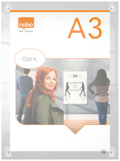 Nobo Premium Plus A3 Clear Acrylic Wall Mounted Repositionable Poster Frame
