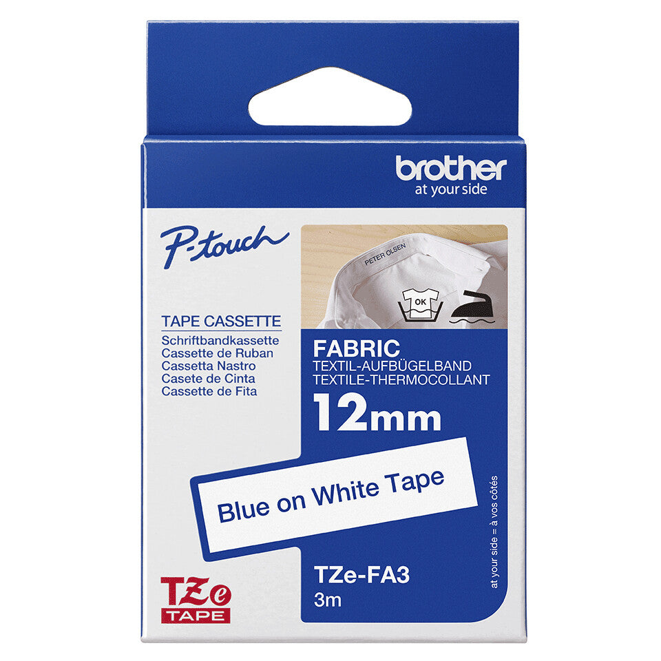 Brother TZE-FA3 label-making tape Blue on white