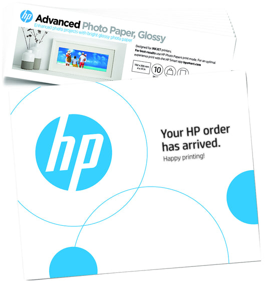 HP Advanced Photo Paper, Glossy, 65 lb, 4 x 12 in. (101 x 305 mm), 10 sheets