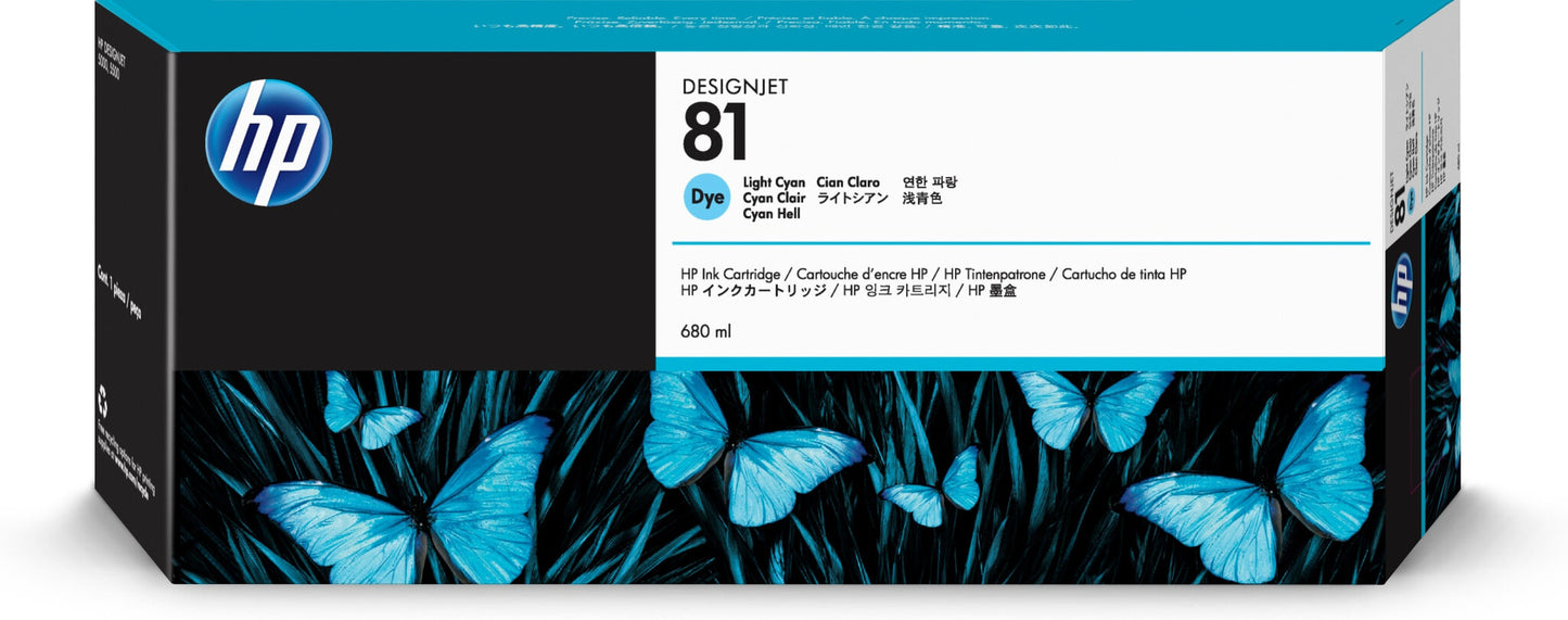 HP 81 680-ml Light Cyan DesignJet Dye Ink Cartridge