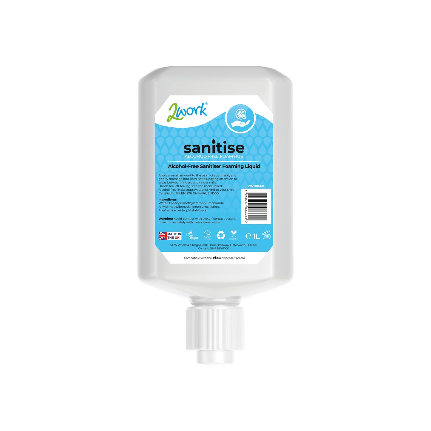 2Work Sanitise Foam Rub Liquid Alcohol-Free (Pack of 6) 2W08668