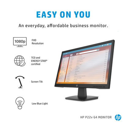 HP P22v G4 computer monitor 54.6 cm (21.5") 1920 x 1080 pixels Full HD Black