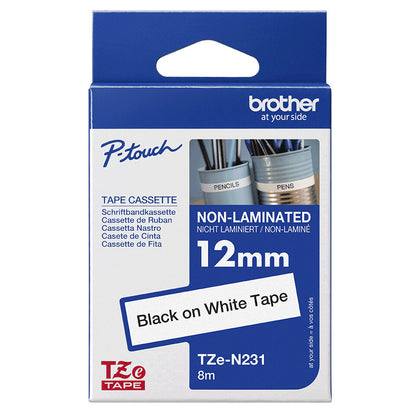 Brother Non laminated black on white tape