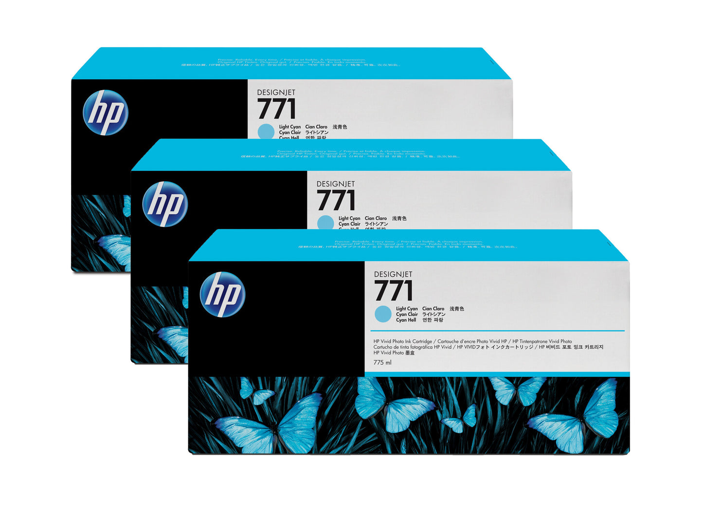 HP 771 3-pack 775-ml Light Cyan DesignJet Ink Cartridges ink cartridge 3 pc(s) Original Standard Yield