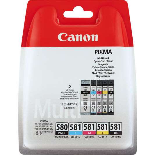 Canon PGI-580BK/CLI-581 BK/C/M/Y Pigment + Ink Cartridge Multi Pack