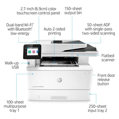 HP LaserJet Pro MFP M428fdw, Print, Copy, Scan, Fax, Email, Scan to email; Two-sided scanning