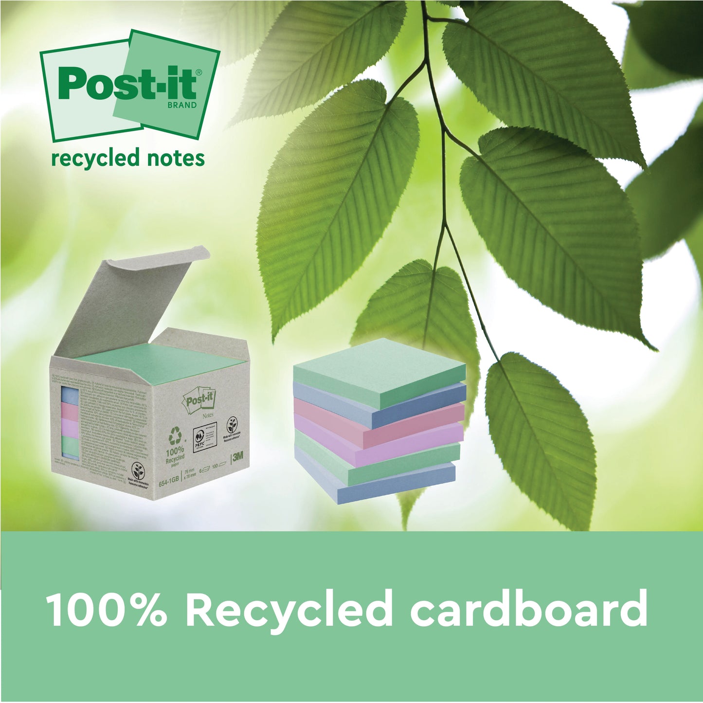 Post-it Super Sticky Recycle 47.6x47.6 Assorted (Pack of 12) 622RSS12COL