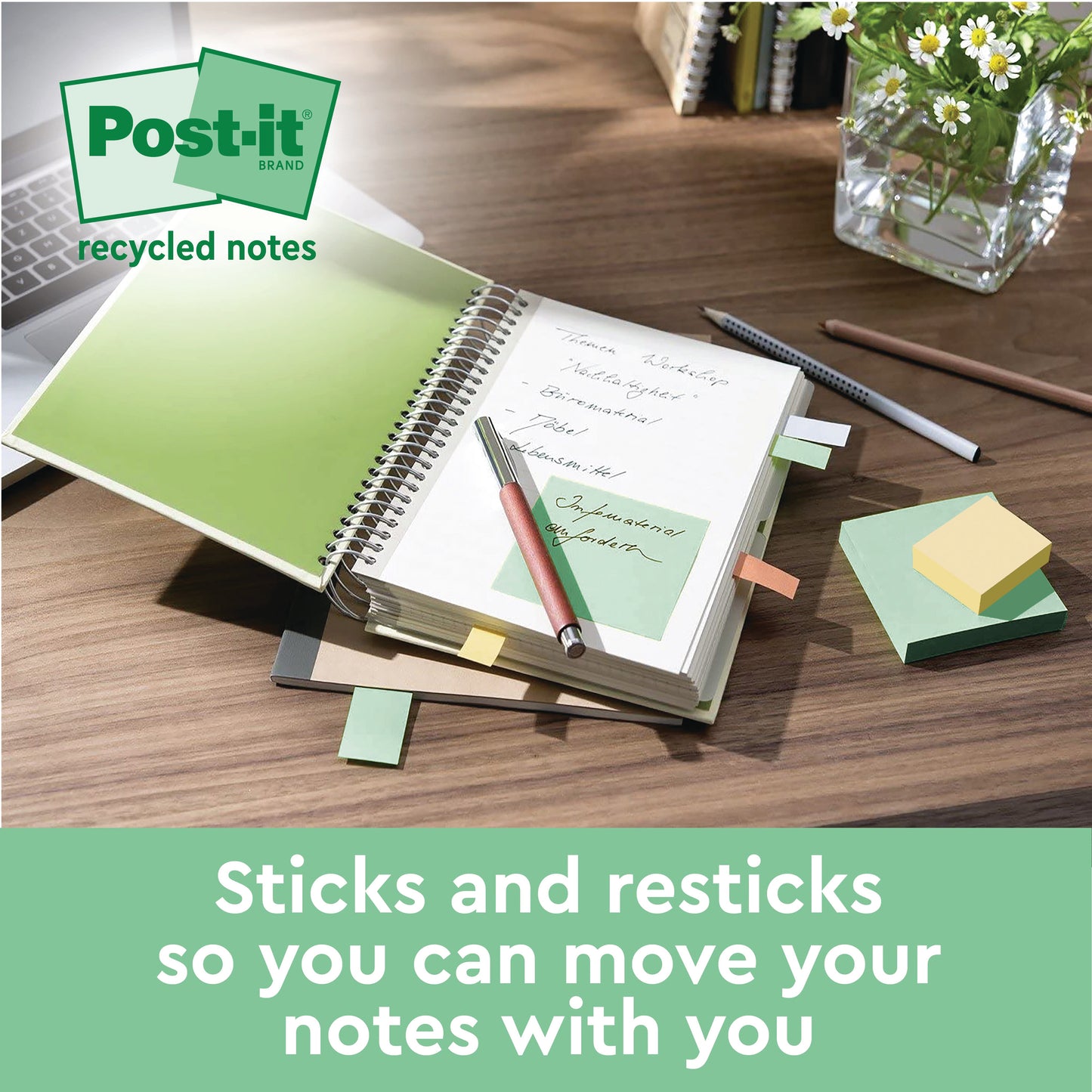 Post-it Super Sticky Recycled 76x76mm Assorted (Pack of 12) 654 RSS12COL