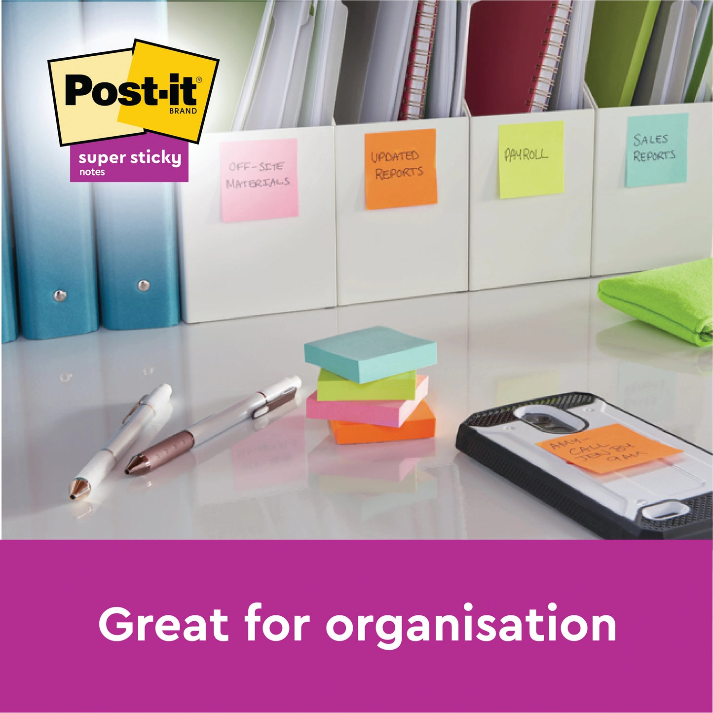 Post-it Super Sticky Recycled 76x76mm Assorted (Pack of 12) 654 RSS12COL