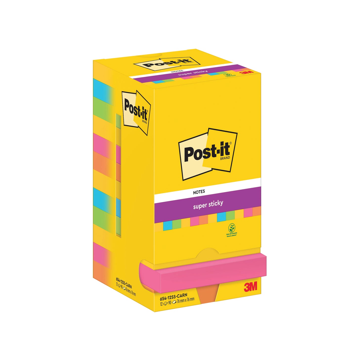 Post-it Super Sticky 76x76mm 90 Sheets Carnival (Pack of 12) 654-12SS-CARN