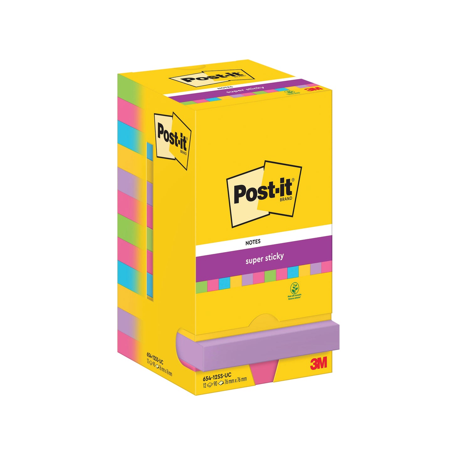 Post-it Super Sticky Notes 76x76mm 90 Sheets Assorted (Pack of 12) 654-12SS-UC