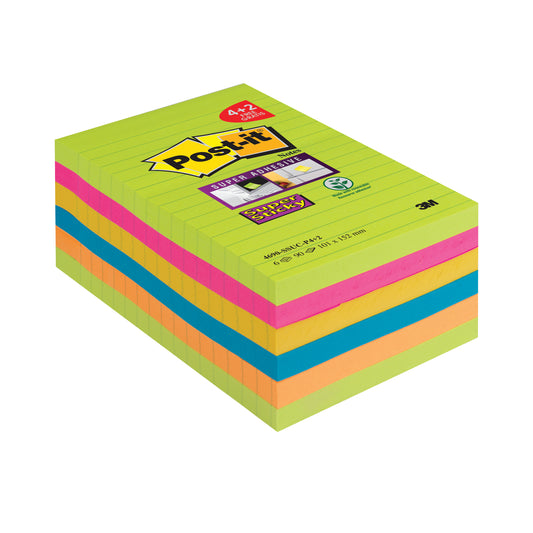 Post-it Super Sticky 101 x 152mm Ultra (Pack of 6) 4690-SSUC-P4+2