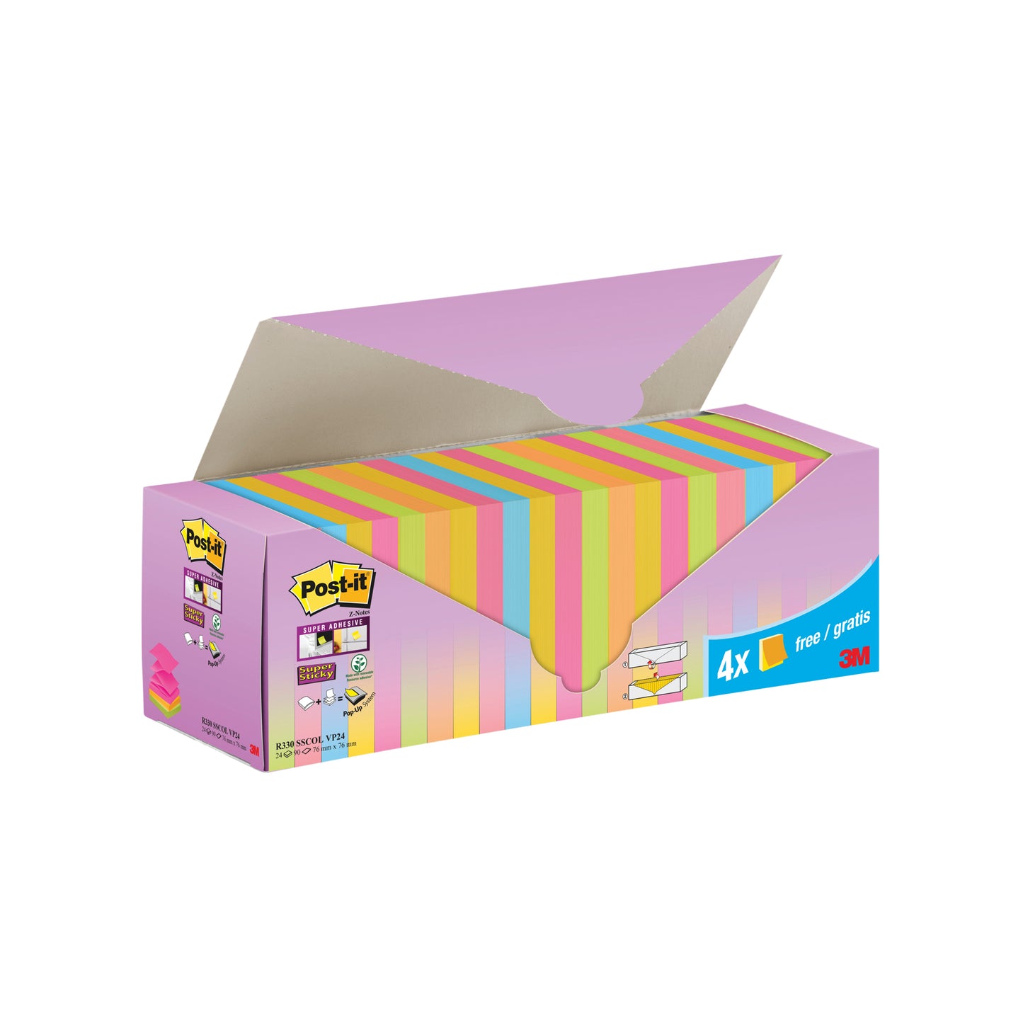 Post-it Sticky Z-Notes Colour Cabinet 76x76mm (Pack of 24) 7100236587