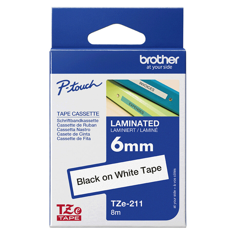 Brother TZe-211 label-making tape Black on white