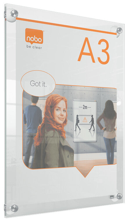 Nobo Premium Plus A3 Clear Acrylic Wall Mounted Repositionable Poster Frame