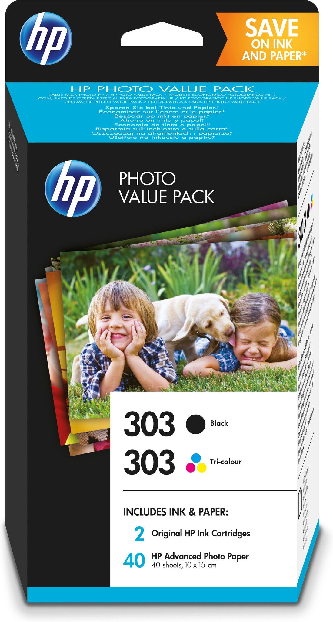 HP 303 Black/Tri-color Photo Value Pack-40 sht/10 x 15 cm