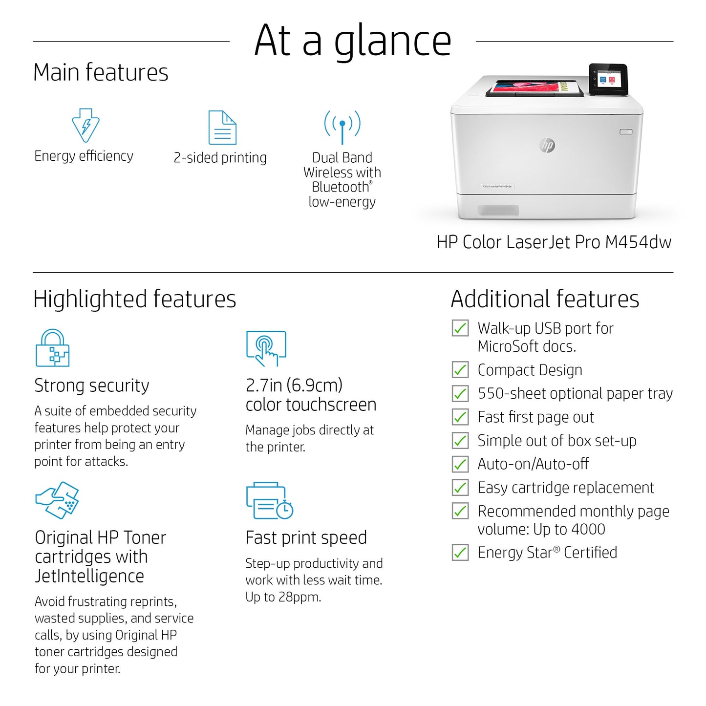 HP LaserJet Pro M454dw Wireless Color Printer, Duplex