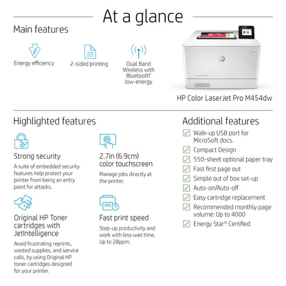 HP LaserJet Pro M454dw Wireless Color Printer, Duplex