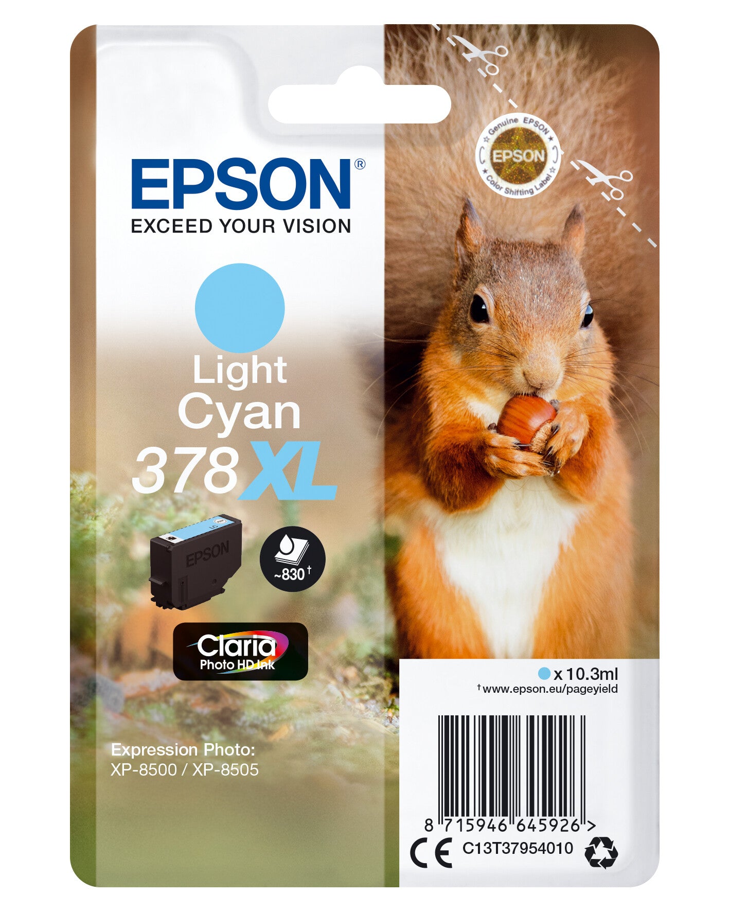 Epson Squirrel Singlepack Light Cyan 378XL Claria Photo HD Ink