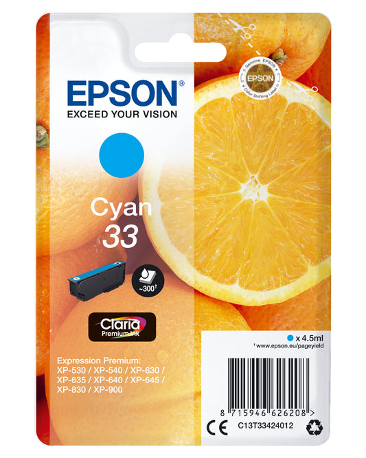 Epson Oranges Singlepack Cyan 33 Claria Premium Ink