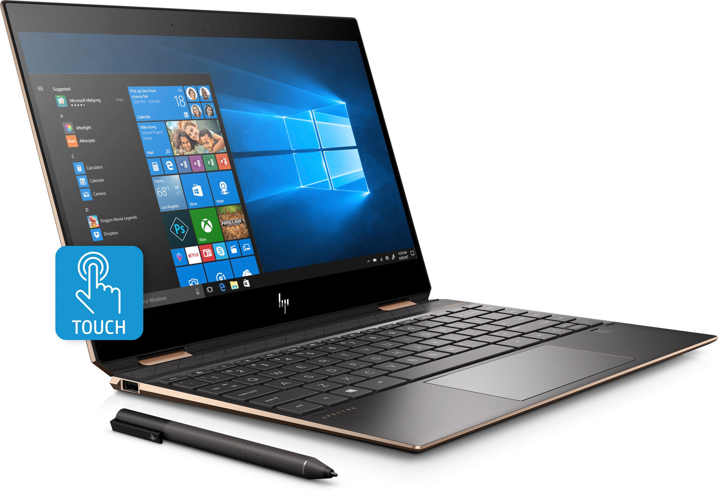 HP Spectre x360 13-ap0010na Intel® Core™ i7 i7-8565U Hybrid (2-in-1) 33.8 cm (13.3") Touchscreen Full HD 16 GB DDR4-SDRAM 1.02 TB SSD Wi-Fi 5 (802.11ac) Windows 10 Home Black, Silver