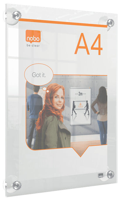 Nobo Premium Plus A4 Clear Acrylic Wall Mounted Repositionable Poster Frame