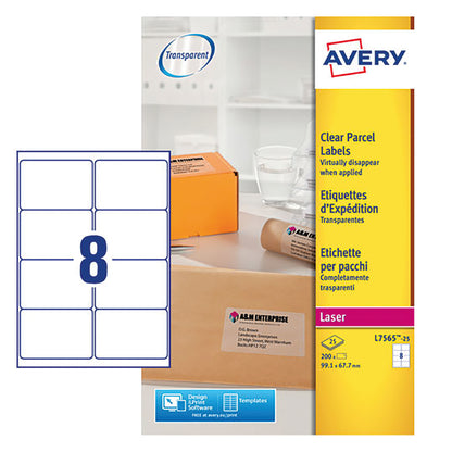 Avery Laser Label 99.1x67.7mm 8 Per Sheet Clear (Pack of 200) L7565-25