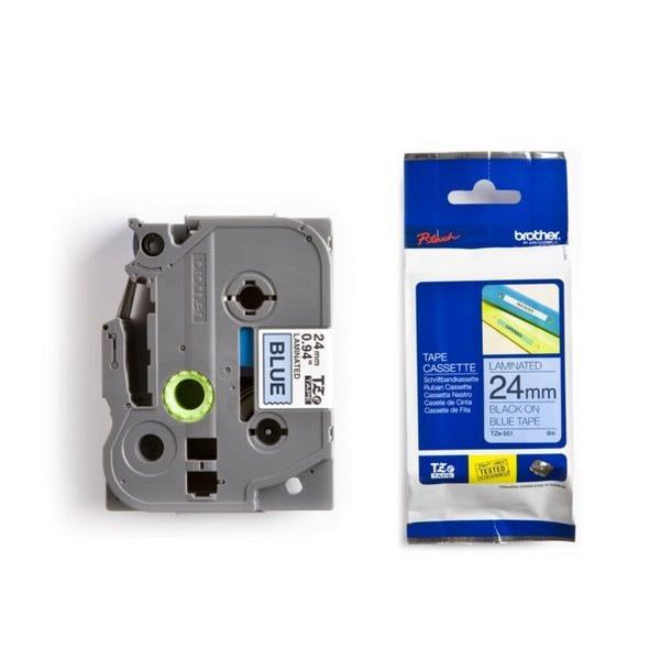 Brother P-Touch TZe Laminated Tape Cassette 24mm x 8m Black on Blue Tape TZE551
