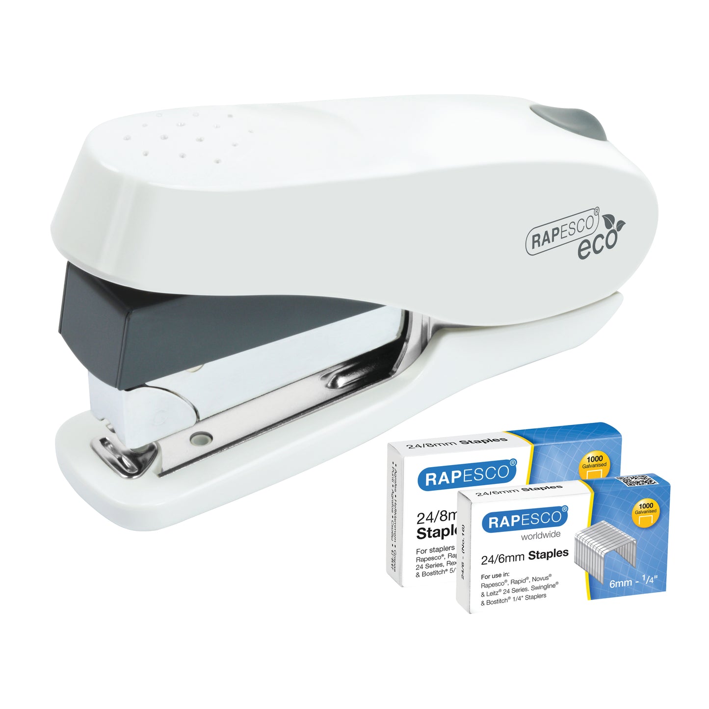 Rapesco ECO Luna Less Effort Stapler Capacity 50 Sheets White 1467